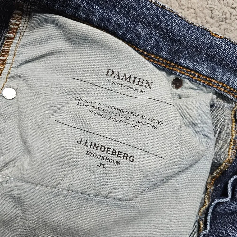 J. Lindberg Jeans Mens 34x33* Blue Denim Damien Skinny Stretch Mid Rise